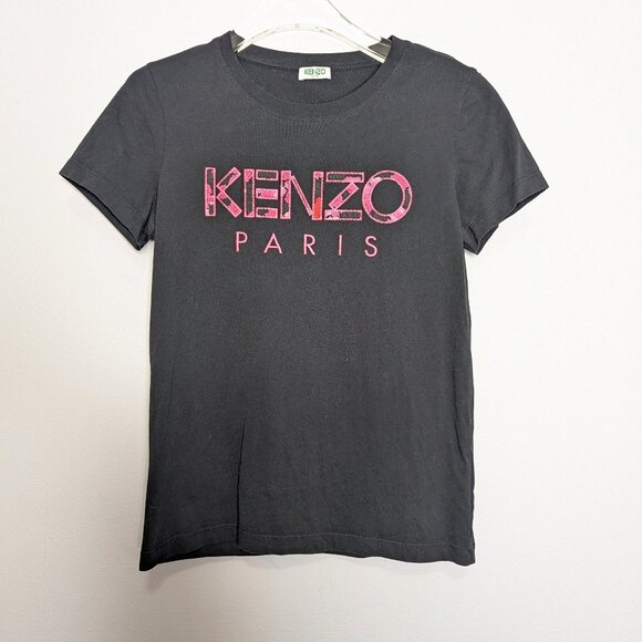 Kenzo Paris Floral Rose Logo Graphic T-Shirt Short Sleeve Crew Neck Pink - Picture 1 of 8